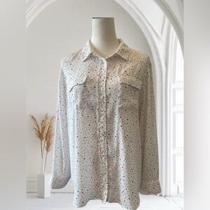 Investments Gray red white Button Down Blouse with Notched Collar